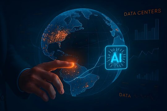 Global network and data centers with artificial intelligence technology, a futuristic concept of digital transformation and innovation for business and communication