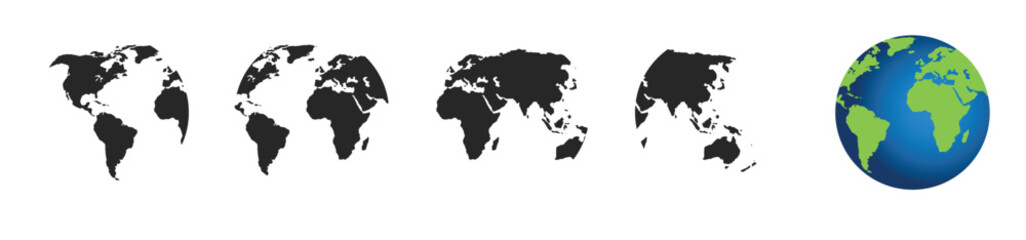 World map earth circle shape with 3d view global silhouette land planet border