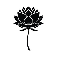 Obraz premium Elegant black silhouette of a blooming lotus flower on a white background