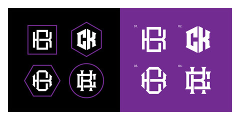 Monogram collection letter ck or kc with interlock style for clothing brand, apparel, streetwear