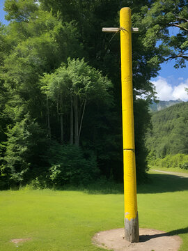 Old Barer Pole Outside Yellow Caban