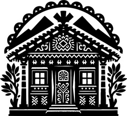 Solid Black Color Hut Vector Silhouette on White Background Minimal Design