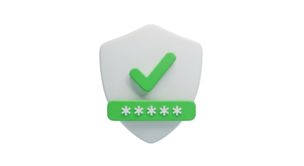 3D Shield with Check Mark and Password Field on Transparent Background security protection isolated on a transparent background