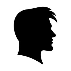 Pensive man profile silhouette with modern hairstyle against white background