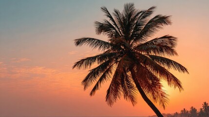 Obraz premium Silhouetted palm tree at sunset