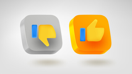 Thumbs icons set. 3d vector mobile application icon