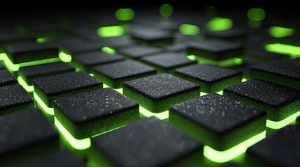 Close-up of glowing green squares