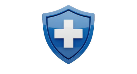 Obraz premium Blue Shield with White Cross Symbolizing Healthcare and Safety medical protection isolated on a transparent background
