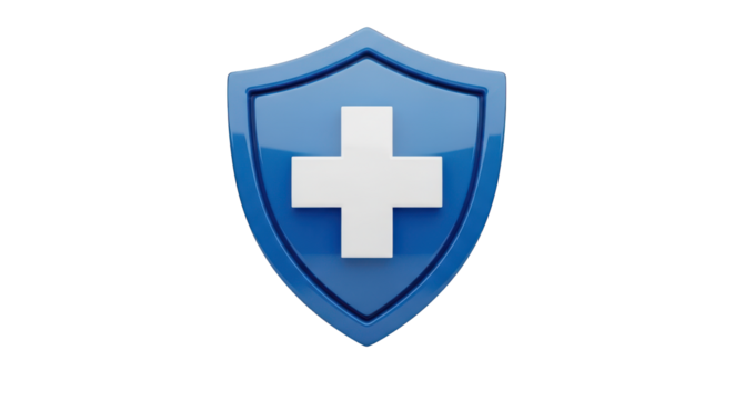 Blue Shield with White Cross Symbolizing Healthcare and Safety medical protection isolated on a transparent background