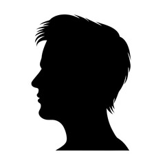 Stylish man profile silhouette with tousled hair and strong features against white background