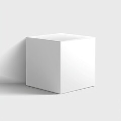 Blank white cube box on a light gray background