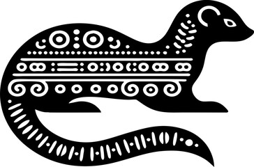 Mongoose Solid Black Vector Silhouette in Traditional Mexican Art Style on White


