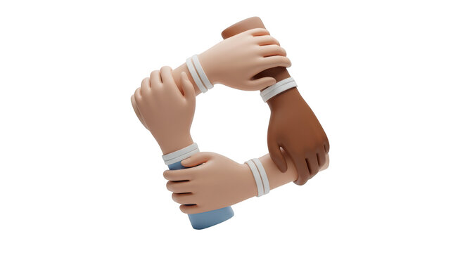 Diverse hands linked together in a square formation diversity unity isolated on a transparent background