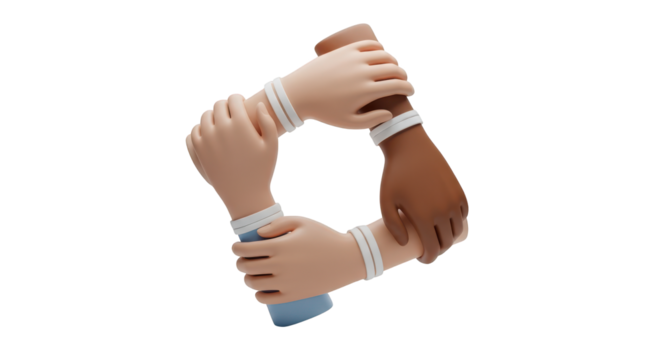 Diverse hands linked together in a square formation diversity unity isolated on a transparent background - Powered by Adobe