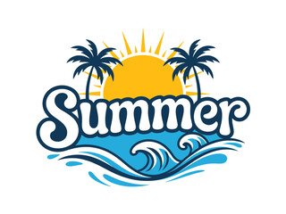Summer Illustration with Palm Trees Sun and Waves Creative Artwork for Posters and Vacation Designs