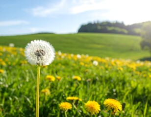 Obraz premium A field of dandelions under a sunny sky