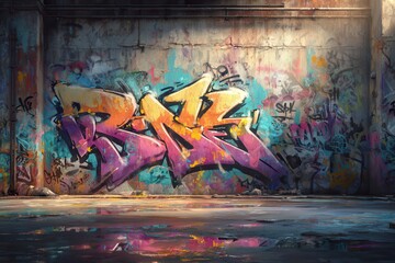 Fototapeta premium Exploring vibrant graffiti art on urban walls showcasing colorful tags in an artistic expression of street culture during daylight hours