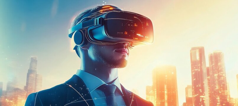 Visionary Executive Embracing Cutting-Edge Technology in an Immersive Virtual Reality Experience