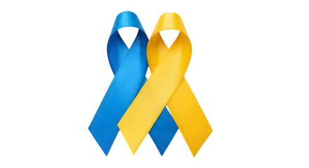 Blue and yellow ribbons symbolizing support for ukraine, isolated on transparent background