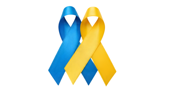Blue and yellow ribbons symbolizing support for ukraine, isolated on transparent background