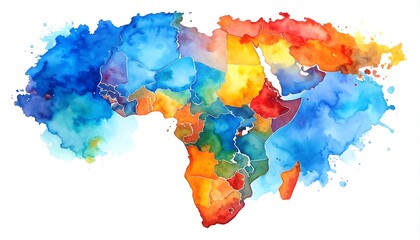 Colorful watercolor African continent map