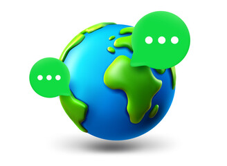 The Earth with speech bubbles isolated on white background. 3d vector illustration