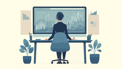 Vector illustration of an investment banker analyzing 