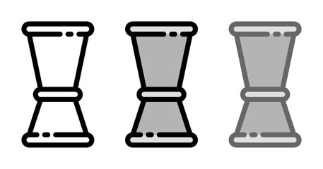 Alcohol jigger icon. Cocktail making tool, line and fill icon. Outline, filled, and color versions. Vector illustration with editable stroke. Isolated on transparent background.