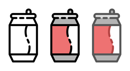 Soda icon. Cola can, line and fill icon. Outline, filled, and color versions. Vector illustration with editable stroke. Isolated on transparent background.