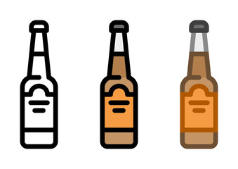 Beer bottle icon. Glass bottle, line and fill icon. Outline, filled, and color versions. Vector illustration with editable stroke. Isolated on transparent background.