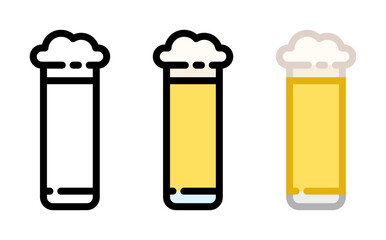 Beer icon. Stange glass, line and fill icon. Outline, filled, and color versions. Vector illustration with editable stroke. Isolated on transparent background.