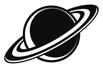 Abstract black planet with white rings orbits in a simple, modern vector