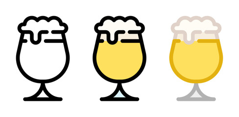Beer icon. Snifter glass, line and fill icon. Outline, filled, and color versions. Vector illustration with editable stroke. Isolated on transparent background.