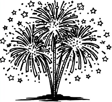 black and white fireworks display with stars clip art preview