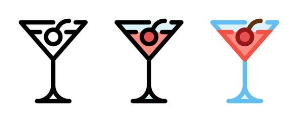 Manhattan cocktail icon. Classic cocktail line and fill icon. Outline, filled, and color versions. Vector illustration with editable stroke. Isolated on transparent background.
