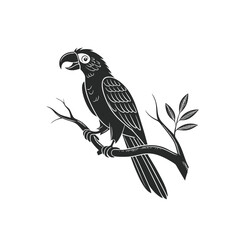 Parrot Sitting on Branch Silhouette Vector Illustration