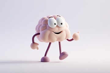 Cartoon brain character walks, happy expression