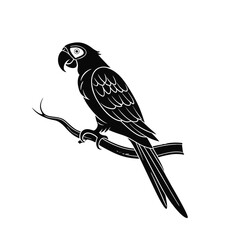 Parrot Sitting on Branch Silhouette Vector Illustration