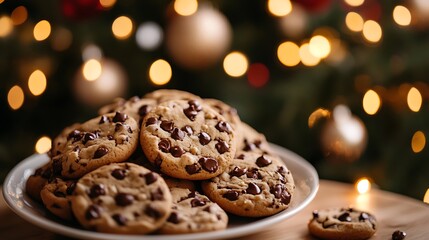 A plate of sweet holiday cookies in front of a blinking lights