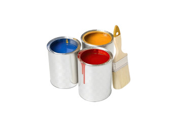 Open Cans With Color Paint and Brush isolated
