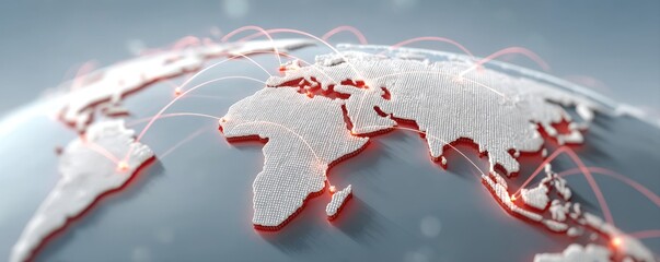 Digital world map with connection lines illustrating global networking and communication.