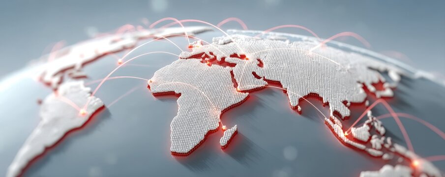 Digital world map with connection lines illustrating global networking and communication.