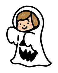 ハロウィンの仮装をしているこどものイラスト　おばけ