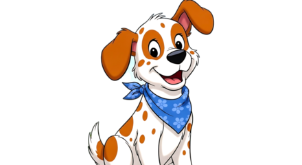 Happy cartoon dalmatian dog wearing a blue bandana isolated on transparent background