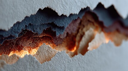 Obraz premium Textured layers of earth tones glow from within a torn paper-like surface