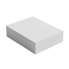 Perfectly uniform white paper stack, trimmed, aligned, fine grain, matte finish, on transparent studio background with diffused light, slightly high angle view, concept of industrial precision
