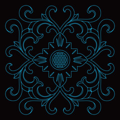 A symmetrical floral and scrollwork design forms an elegant decorative pattern.