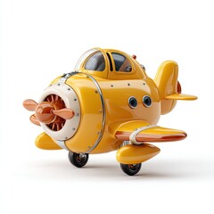 Cartoonish yellow airplane, retro style, glossy finish