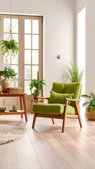 Modern living room with green armchair
