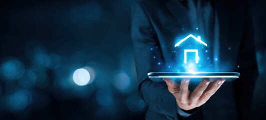 The innovative home concept displayed on a digital tablet for real estate professionals.